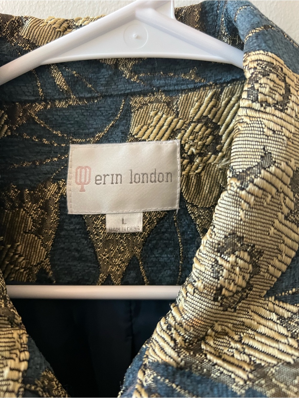 Erin London Brocade Tapestry Floral Jacket L Teal Gold Grandmacore - Picture 4 of 4